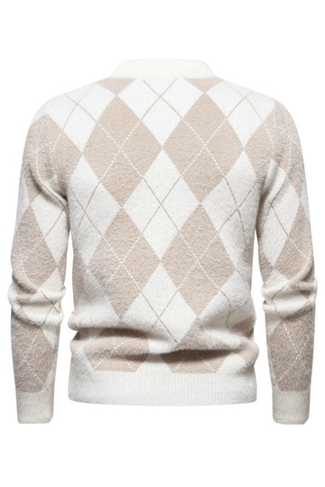 Pull imprimé en maille col rond kaki clair pour homme